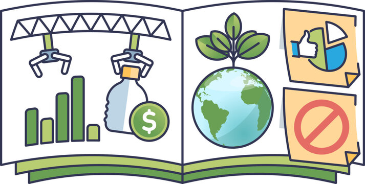 Illustration of sustainable growth, eco-friendly policies, and economic balance.