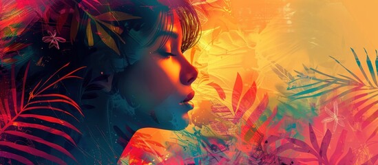 Obraz premium Abstract Portrait with Tropical Motifs