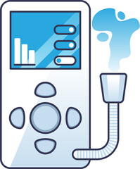 Illustration of a nebulizer with control panel and mist, symbolizing respiratory therapy.