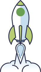 Illustration of a rocket launching, symbolizing innovation and progress.