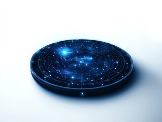 Starry galaxy on a circular platform, cosmic beauty, white isolate background