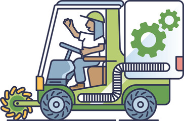 Illustration of a street sweeper in action, highlighting urban cleanliness.