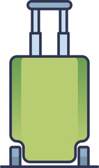 Green suitcase with wheels and handle, symbolizing travel and adventure.