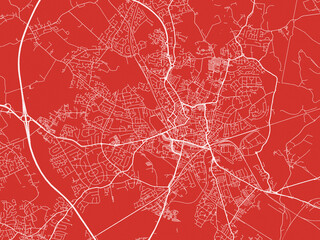 Christmas Map of Wakefield, United Kingdom in Snowy White on Festive Red Background.