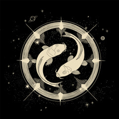 Vector illustration set of moon phases. Different stages of moonlight activity in vintage engraving style. Zodiac Signs	
