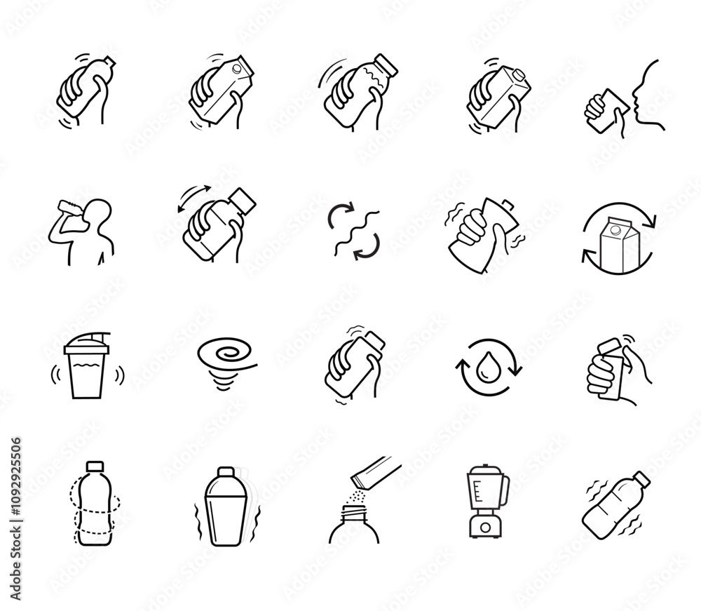 Wall mural shake icons set. set for package, shows user instruction. the outline icons are well scalable and ed
