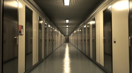 A long corridor lined with storage units, suggesting a facility for personal storage.