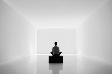 Fototapeta premium gallery interior with a person sits in an empty room