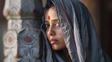 young Indian woman in grey traditional clothes