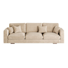 A tan couch with pillows on it