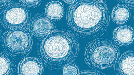 Naklejka premium Swirling circles seamless pattern in ocean blue