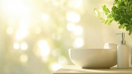 Home bathroom with blank wall space for hygiene tips, home hygiene template, comfortable and clean