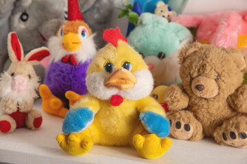 View of colorful soft toys.