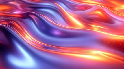 Obraz premium Fluid Waves: Abstract Motion Graphics, Vibrant Colors, Glowing Hues, Shimmering Texture, Dynamic Flow, Seamless Loop, Digital Art, Neon Lights, Purple and Orange, Backgrounds, Abstract Art