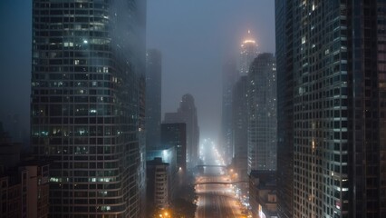 fog in the city nighttime scene