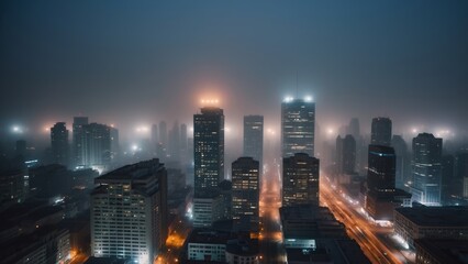 Obraz premium fog in the city nighttime scene