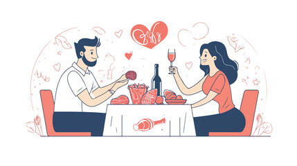 Romantic Couple Dining Together at Table with Candlelight Dinner Date Ambiance in Elegant Restaurant Setting