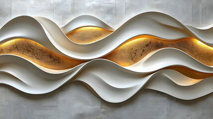 Elegant Gold & White Wave Wall Art Decor