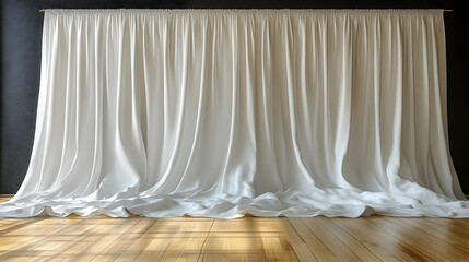 Elegant White Drapes on Wood Floor, Interior Design