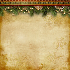 Vintage background with christmas bell and firtree
