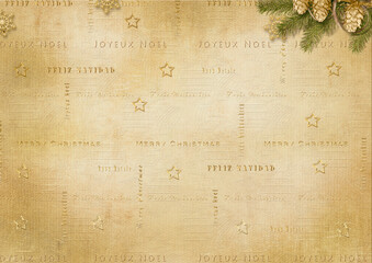Vintage background with christmas bell and firtree