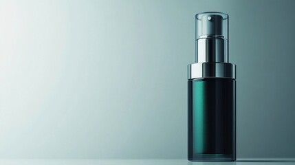 Elegant Green Serum Bottle on Soft Gray Backdrop