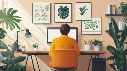 Business concept illustration featuring floating light bulbs, icons, charts, compass, and connecting elements in blue and orange, showcasing creative thinking and brainstorming process.