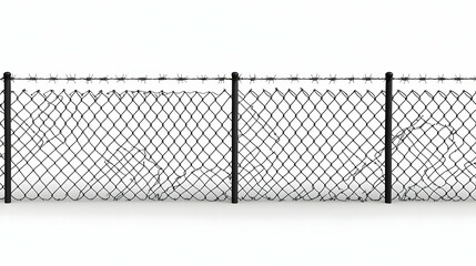 Damaged Chain Link Fence with Barbed Wire: Security Breach