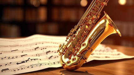 Obraz premium A photo of a saxophone with sheet music