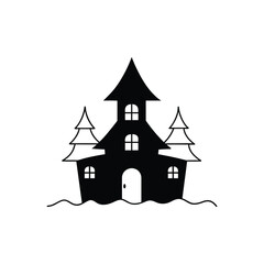 Haunted house silhouette vector.