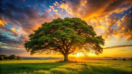 Fototapeta premium An intricate Tree of Life design in golden tones, symbolizing growth, connection, and life's journey, beautifully captures nature's scenic allure and spiritual essence.