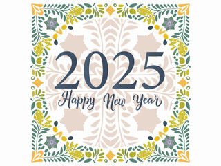 Obraz premium Happy New Year Greeting Card Design Decorate with Beautiful Flower and Leaves Illustration.