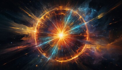 Obraz premium Higgs boson representation with bright colors and cosmic design