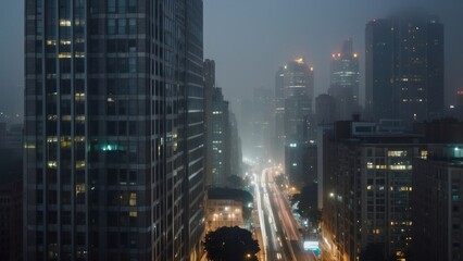 fog in the city nighttime scene