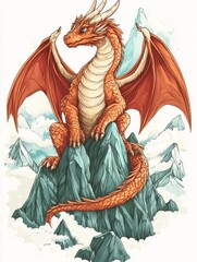 Hand draw Illustration art of dragon  for book on white background