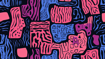 Neon maze seamless pattern with geometric shapes