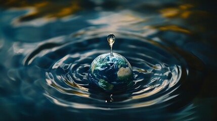 Water Drop with Earth Inside, Symbolizing World Water Day. AI generated illustration