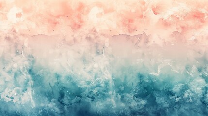 Obraz premium Abstract watercolor painting with soft coral and blue hues blending seamlessly.