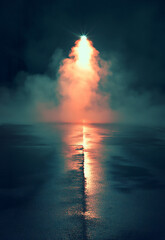 Obraz premium Neon Lights and Smoke Background of an empty room with smoke and neon light. Dark abstract background