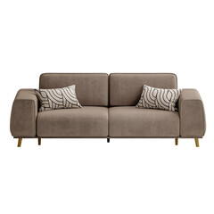 A brown couch with pillows on it
