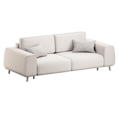 A white couch with two pillows on it