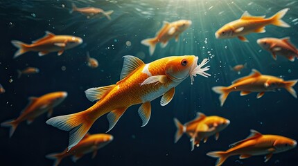 Goldfish with vibrant oragne and white coloration