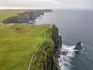 Amazing aerial landscape with the Cliffs of Moher in County Clare, Ireland