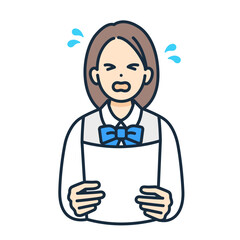 ブレザー姿の中学生がテストの結果に悲しむ。泣く女の子のベクターイラスト素材。