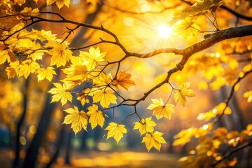 Obraz premium Beautiful double exposure featuring a sunlit tree branch with vibrant yellow leaves, reflecting autumnâ€™s charm, serene landscapes, and the artistry of outdoor photography.