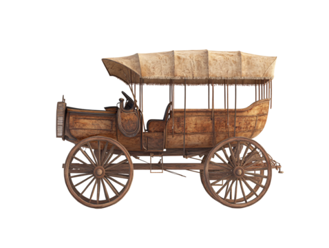 a wooden carriage with a canopy