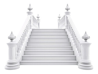 a white staircase with railings