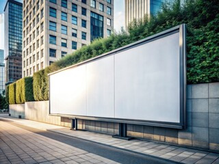 Obraz premium Blank advertising banner on a construction site fence showcases minimalist urban art, promoting branding with a clean aesthetic for effective outdoor marketing in an urban environment.