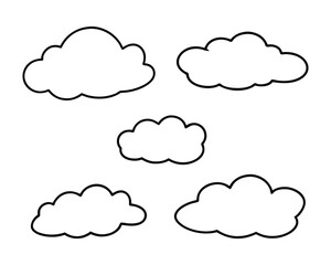 Cloud Icon Collection: Minimalist Linear Design for Printing.