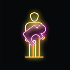Neon sign depicting a businessman holding a puzzle piece, symbolizing problem solving and strategic thinking in the corporate world